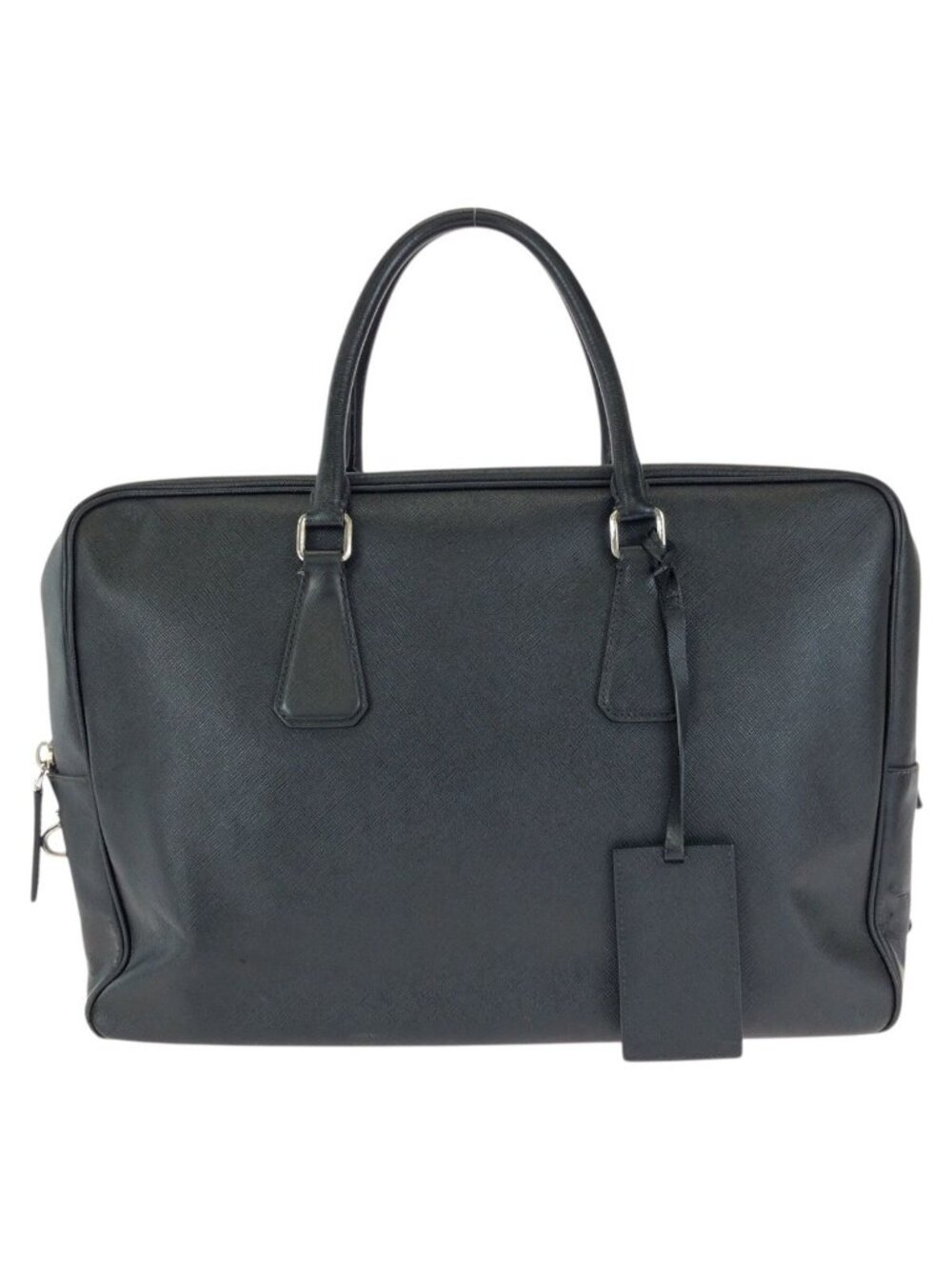 Prada Saffiano Black Silver Leather Business Briefcase